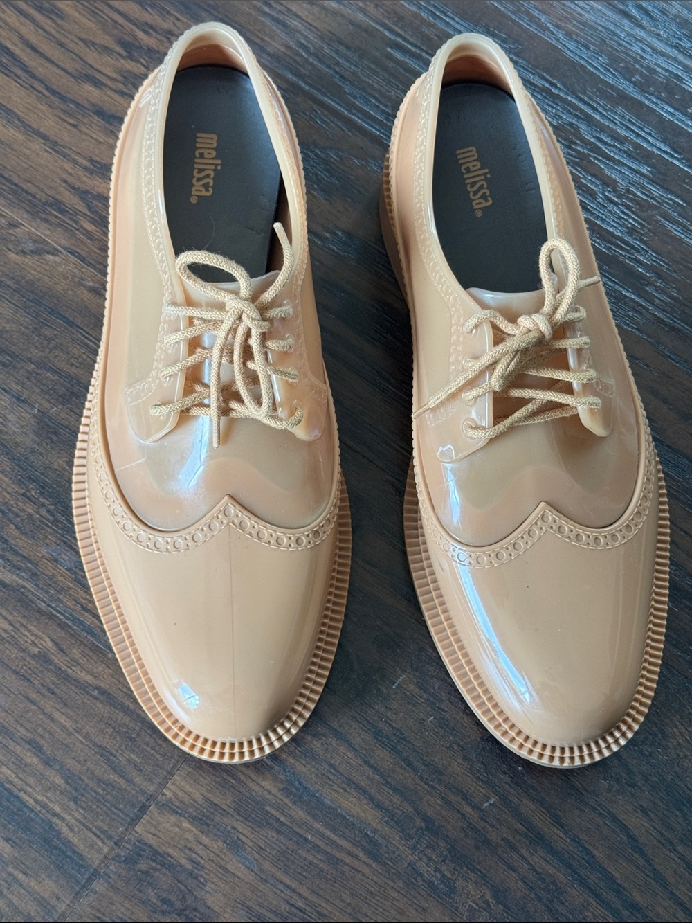 Melissa Patent PVC Nude Lace-Up Oxfords in Beige
